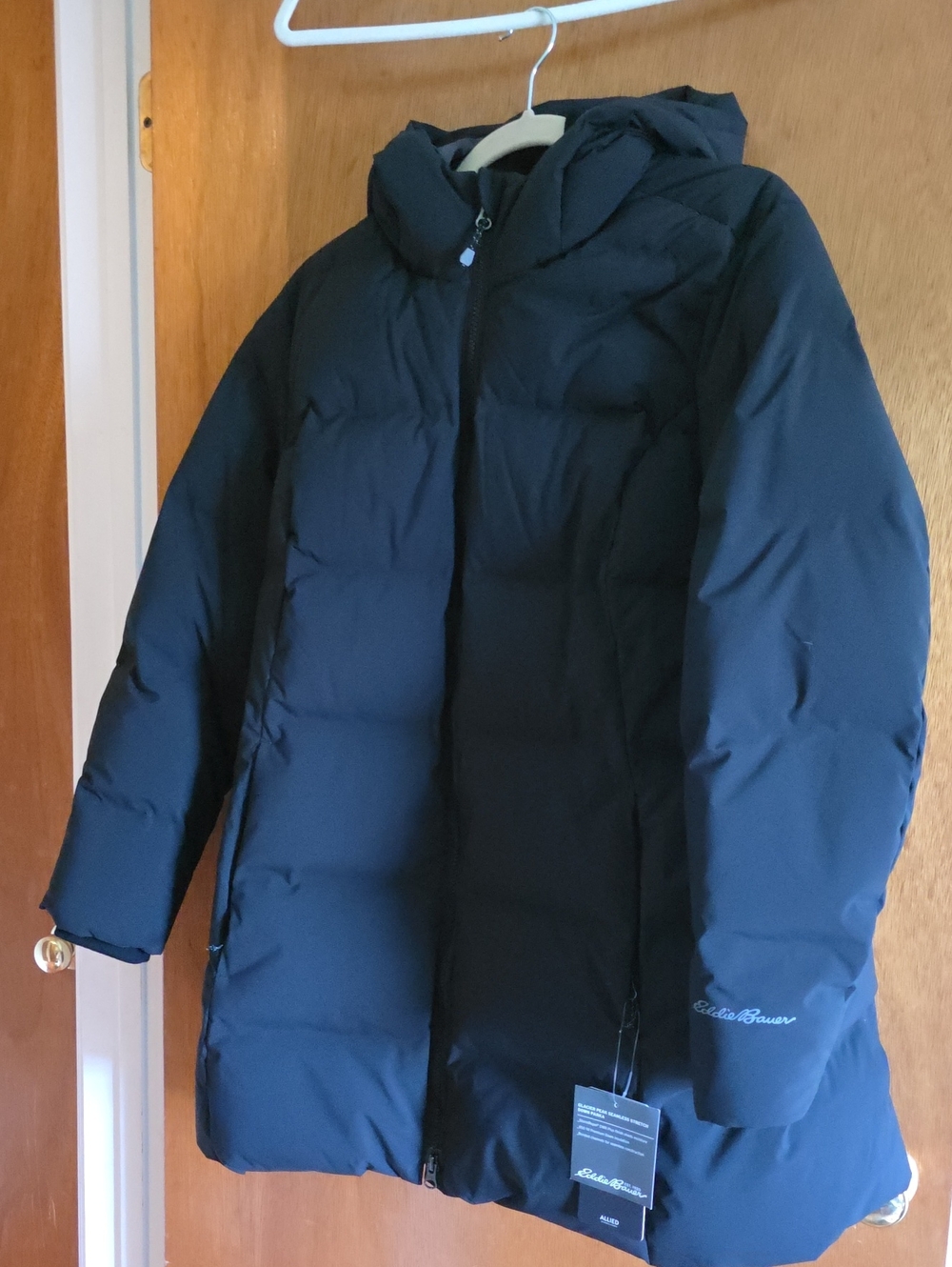 Eddie Bauer Glacier Peak Stretch Women's Black Hooded Puffer Jacket PXL